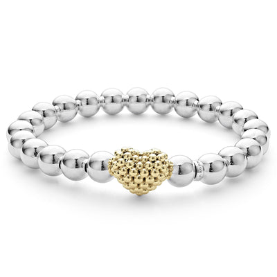 Signature Caviar Stretch Gold Heart Bead Bracelet