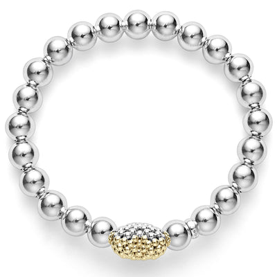 Signature Caviar Stretch Gold Heart Bead Bracelet