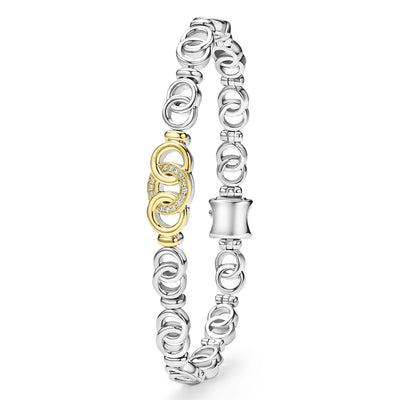 Signature Caviar Two-Tone Interlocking Diamond Link Bracelet