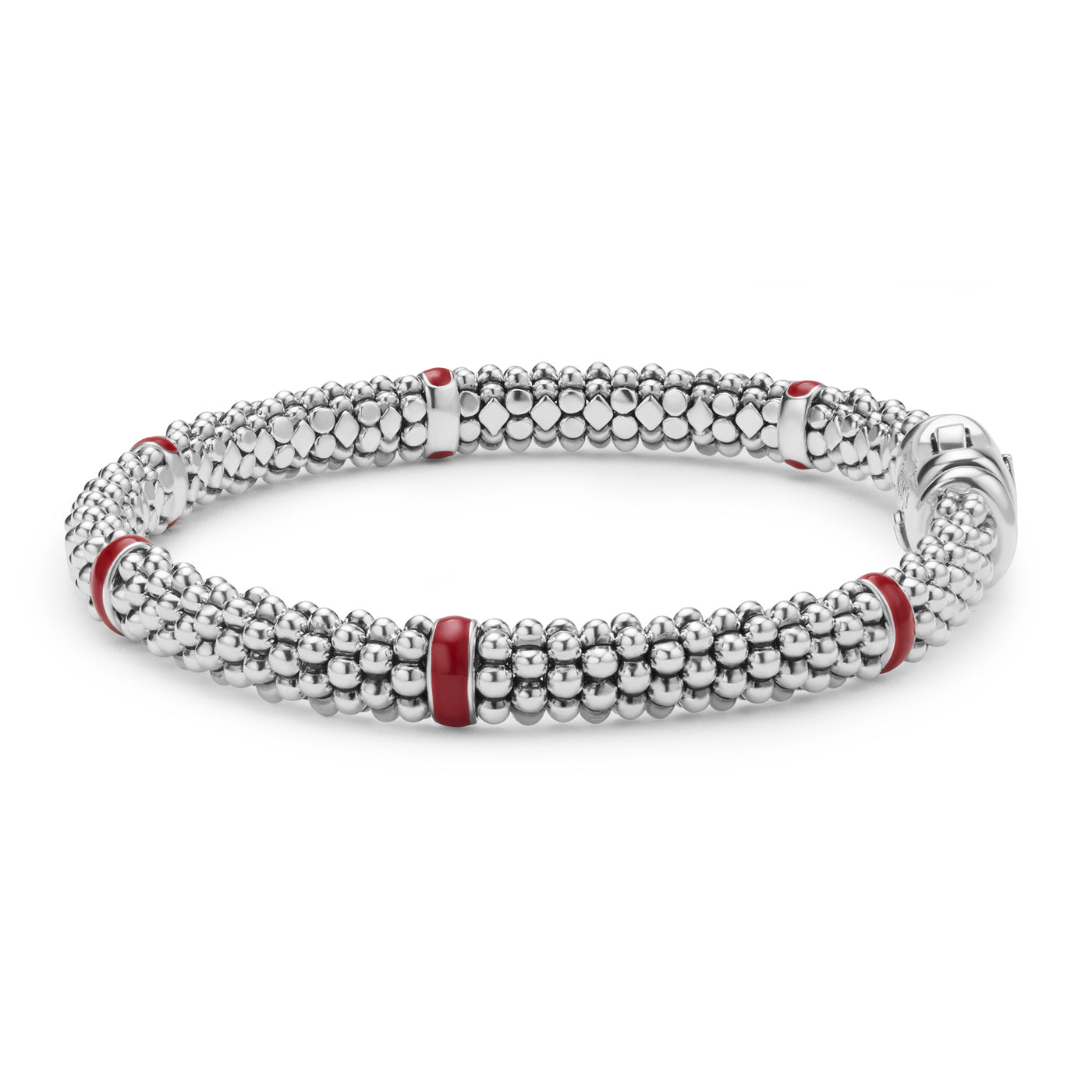 Red Enamel Station Caviar Bracelet | 6mm