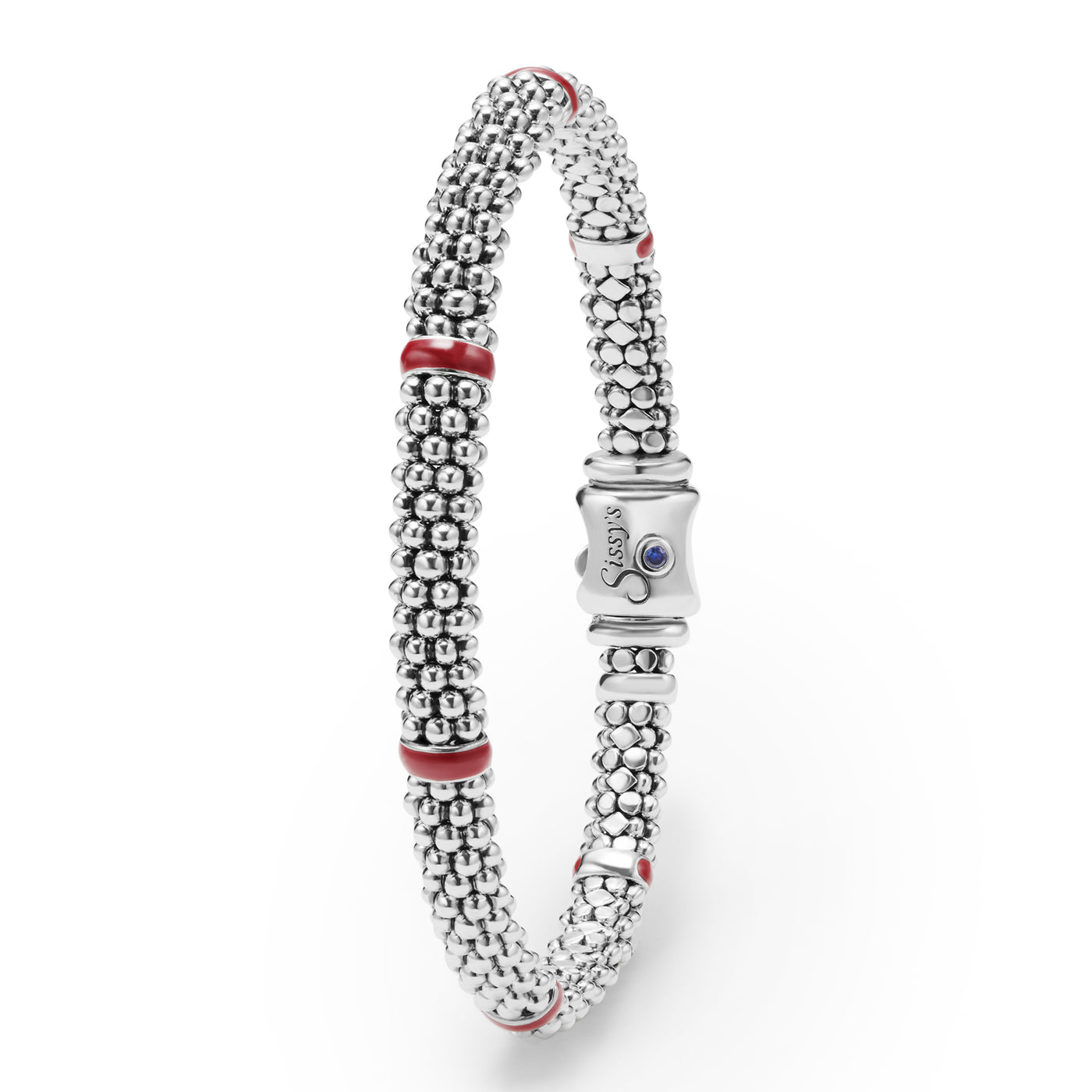 Red Enamel Station Caviar Bracelet | 6mm