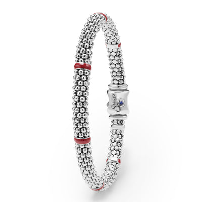 Red Enamel Station Caviar Bracelet | 6mm