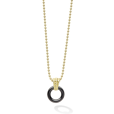 Meridian 18K Gold Black Ceramic Circle Pendant Necklace