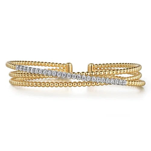 14K White-Yellow Gold Bujukan Diamond Criss Cross Bangle