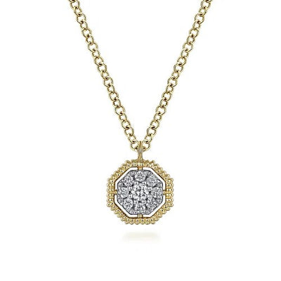 14K Yellow Gold Octagonal Pave Diamond Pendant Necklace