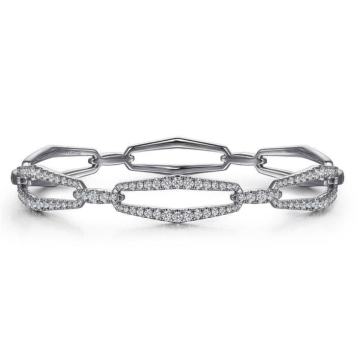 14K White Gold Diamond Link Bangle Bracelet