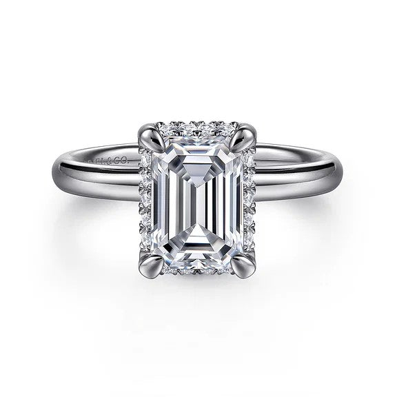 Symphony - 14K White Gold Emerald Cut Hidden Halo Diamond Engagement Ring (Setting Only)