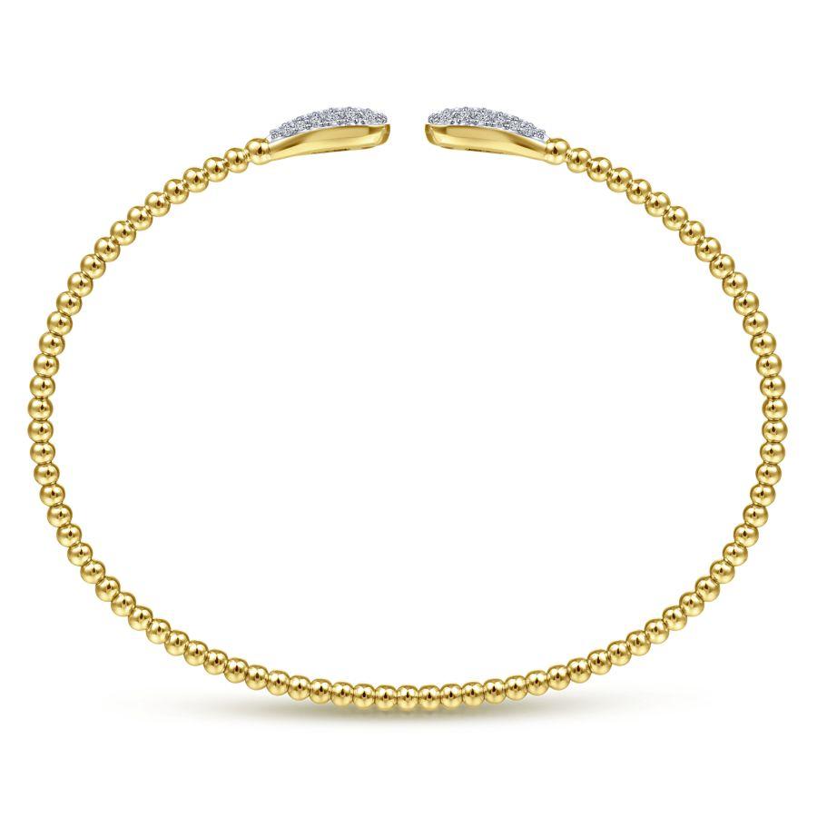 14K Yellow Gold Bujukan Bead Cuff Bracelet with Diamond Pave Teardrops