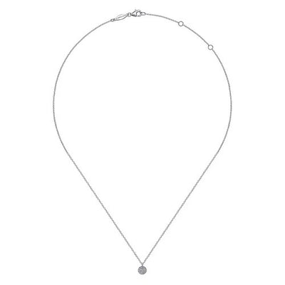 14K White Gold Round Pave Diamond Disc Pendant Necklace