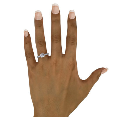 Classic Round Diamond Solitaire Engagement Ring With Baguette Diamond Shank