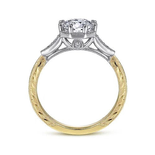 Sanna - Vintage Inspired 14K White-Yellow Gold Round Diamond Channel Set Engagement Ring (Setting Only)