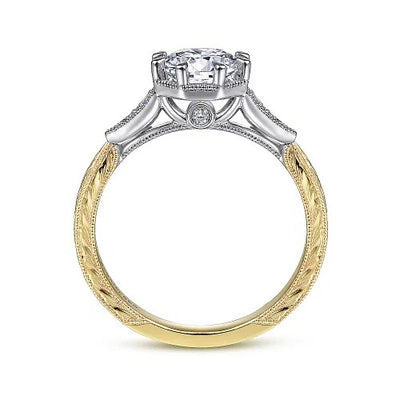 Sanna - Vintage Inspired 14K White-Yellow Gold Round Diamond Channel Set Engagement Ring (Setting Only)