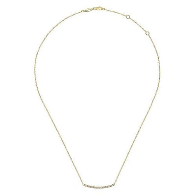 14K Yellow Gold Curving Diamond Bar Necklace