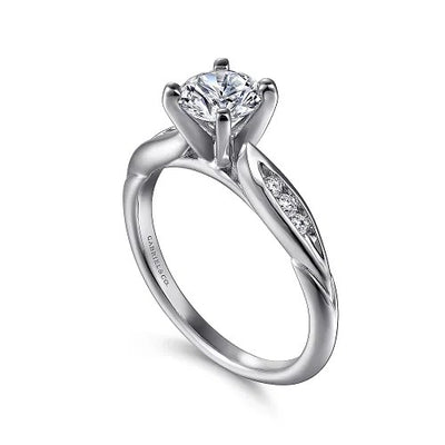 Quinn - 14K White Gold Round Diamond Channel Set Engagement Ring (Setting only, center stone not included)