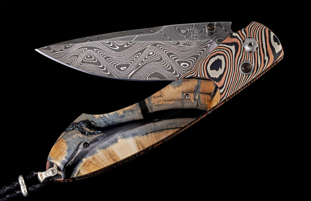 La Brea Pocket knife featuring mokume gane and fossil mammoth tusk