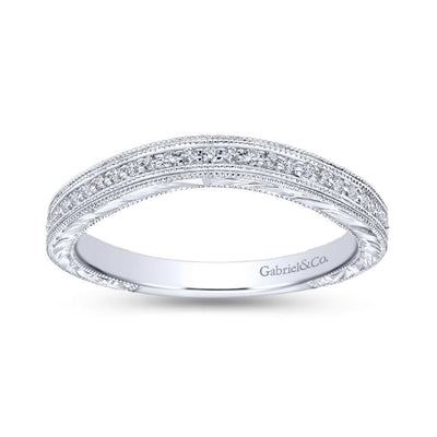 14K White Gold diamond controu Wedding Band