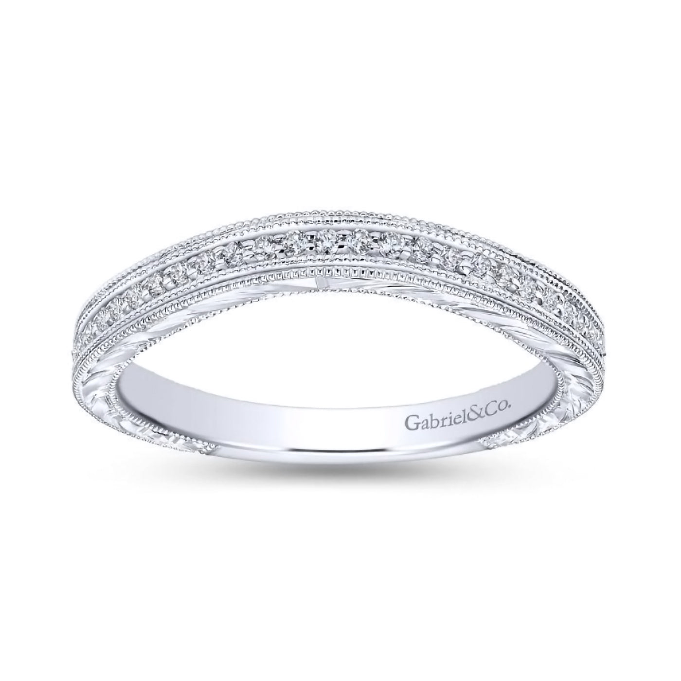 14K White Gold diamond controu Wedding Band