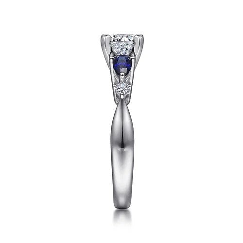 Carrie - 14K White Gold Round Five Stone Sapphire and Diamond Engagement Ring (Setting Only)