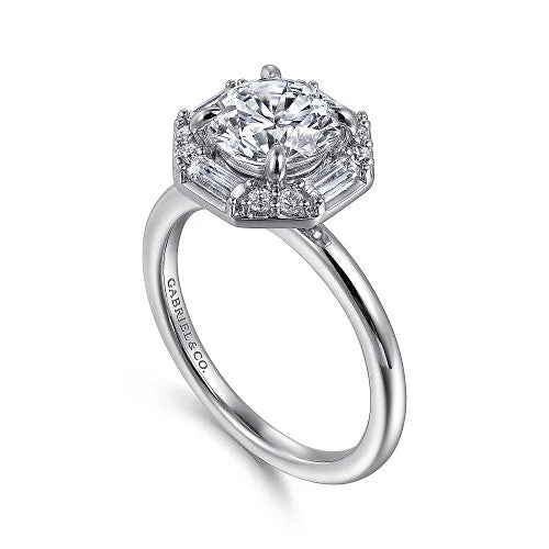 Seina - 14K White Gold Round Hidden Halo Diamond Engagement Ring (Setting Only)