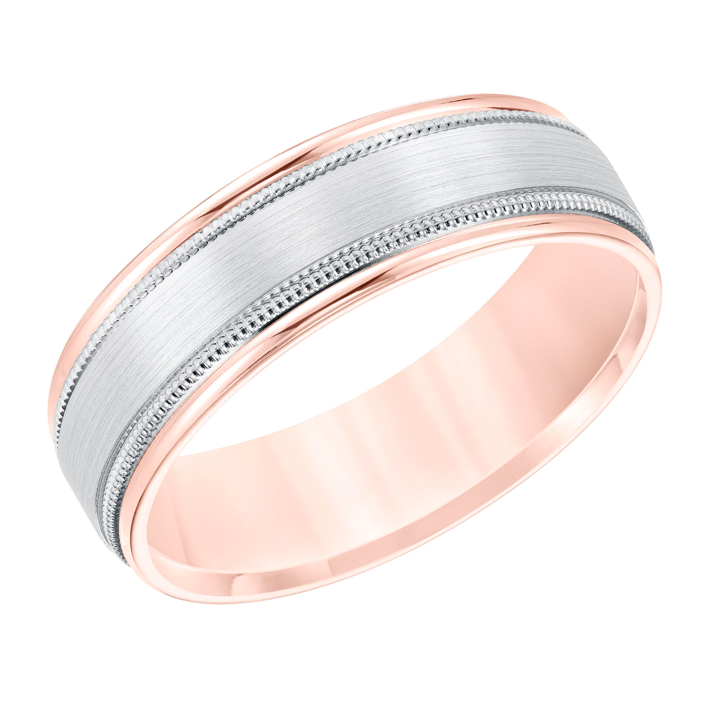 White Titanium & Rose Gold 6.5mm Men's Wedding Band