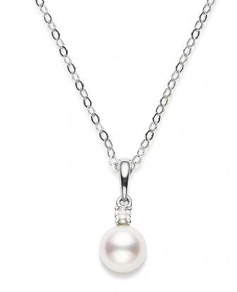 18kt White Gold Necklace with Pearl and Diamond Pendant