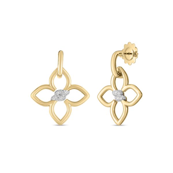 18K YELLOW/WHITE GOLD CIALOMA DIAMOND FLOWER DROP EARRINGS