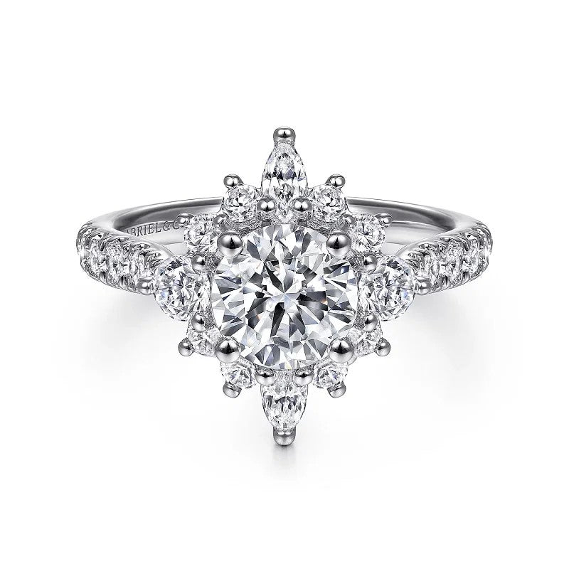 Astor - Unique 14K White Gold Round Halo Diamond Engagement Ring(Setting Only)