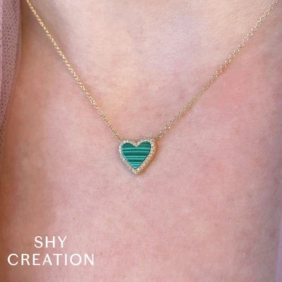 0.09CT DIAMOND & 0.81CT MALACHITE HEART NECKLACE