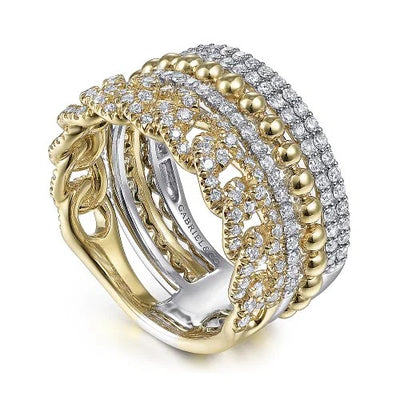 14K White-Yellow Gold Bujukan Diamond Easy Stackable Ring