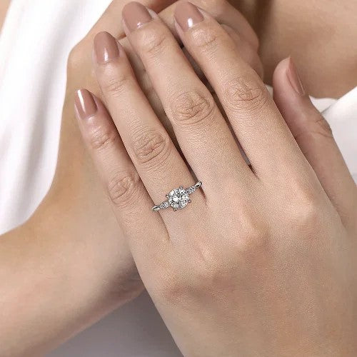 Dela - 14K White Gold Round Three Stone Diamond Engagement Ring (Setting Only)