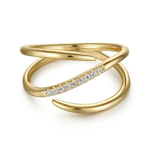 14K Yellow Gold Split Shank Pave Diamond Wrap Ring