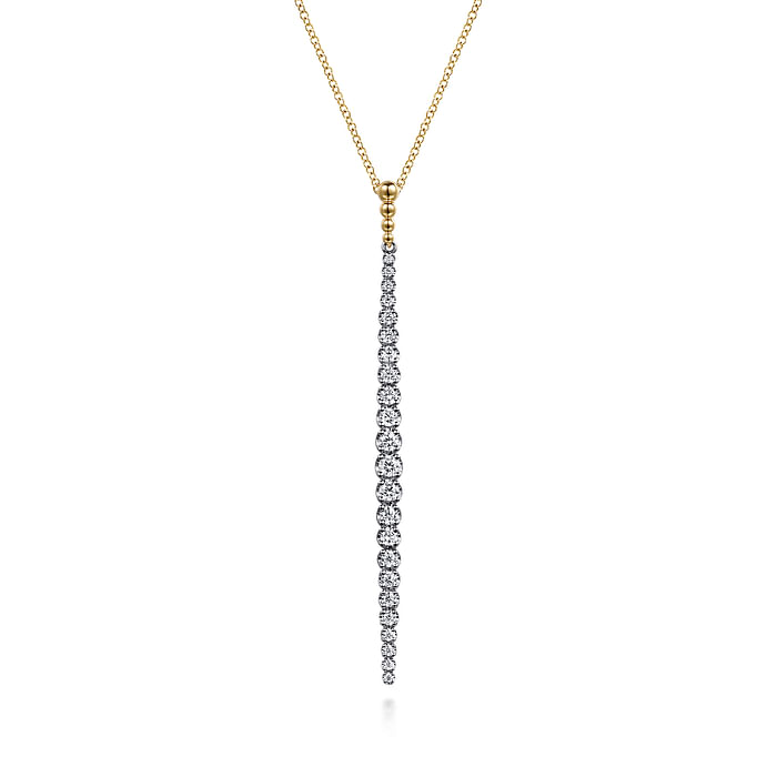 14K White&Yellow Gold Bujukan Diamond Bar Pendant Necklace