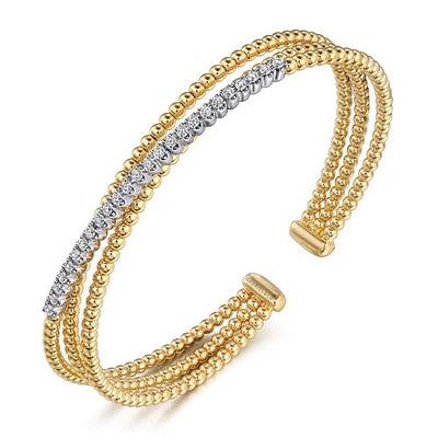 14K White-Yellow Gold Bujukan Diamond Criss Cross Bangle