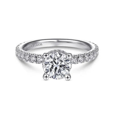 Alina - 14K White Gold Hidden Halo Round Diamond Engagement Ring (Setting Only)