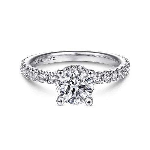 Alina - 14K White Gold Hidden Halo Round Diamond Engagement Ring (Setting Only)