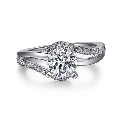 14K White Gold Round Bypass Diamond Engagement Ring