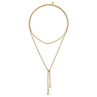 14K Yellow Gold Pearl Wrap Around And Tie Necklace