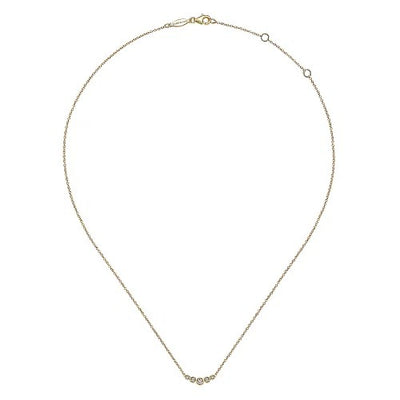 14K Yellow Gold Curved Round Diamond Bar Necklace