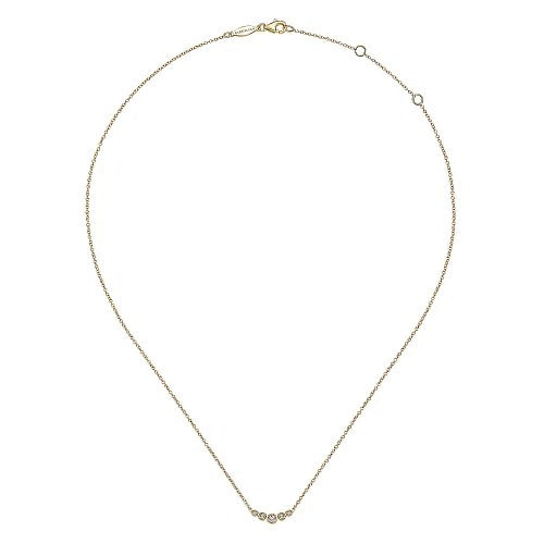 14K Yellow Gold Curved Round Diamond Bar Necklace