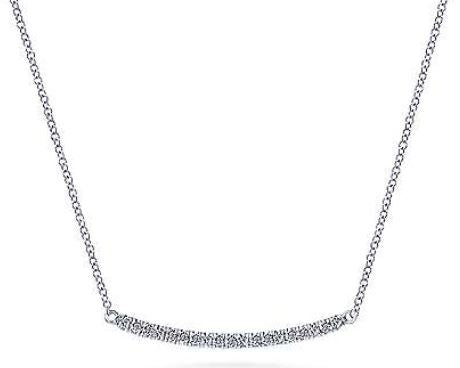 14k White Gold Curving Diamond Bar Necklace