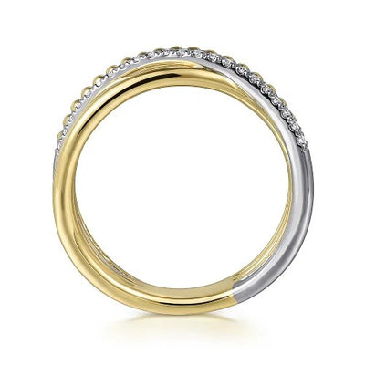 14K White and Yellow Gold Diamond Criss Cross Bujukan Ladies Ring