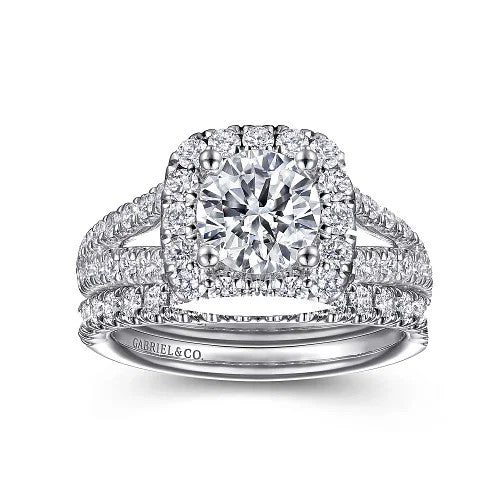 James - 14K White Gold Cushion Halo Round Diamond Engagement Ring