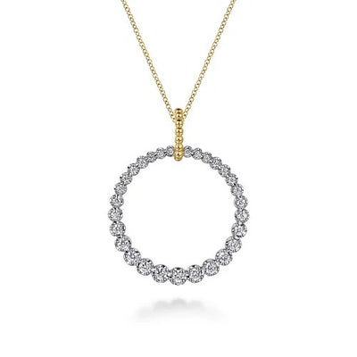 14K White and Yellow Gold Diamond Bujukan 30mm Drop Necklace