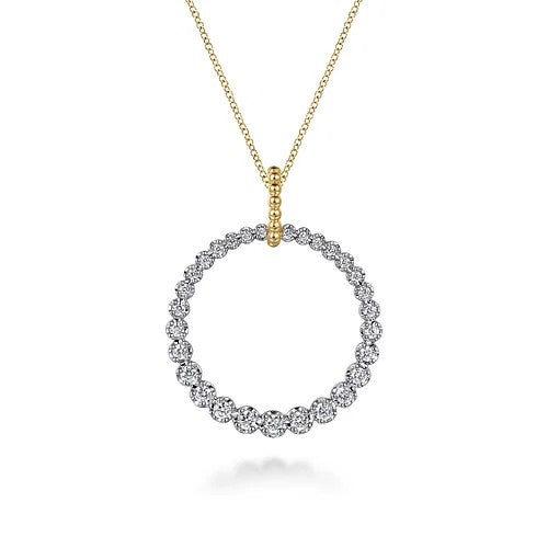 14K White and Yellow Gold Diamond Bujukan 30mm Drop Necklace