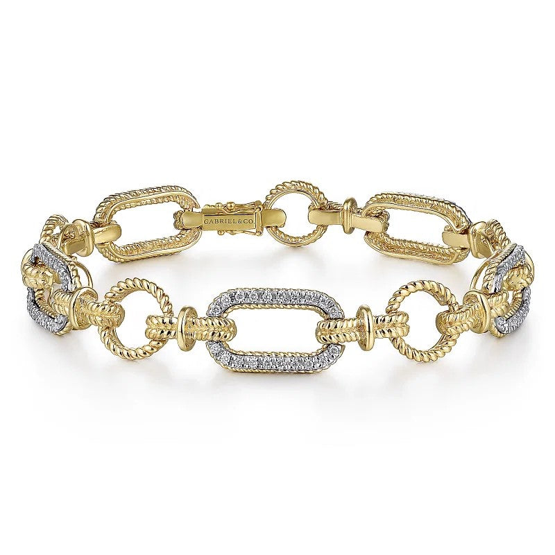 14K Yellow-White Gold Chain Link Diamond Bracelet