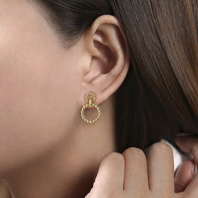 14K Yellow Gold Graduating Bujukan Ball Circle Drop Earrings