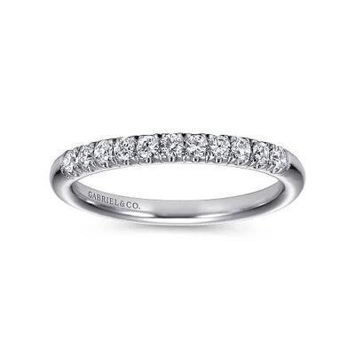 Portofino - 14K White Gold 11 Stone French Pave Diamond Wedding Band - 0.24 ct