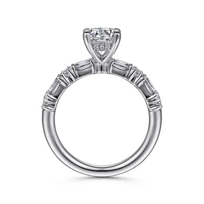 Leanna - 14K White Gold Baguette and Round Diamond Engagement Ring (Setting Only)