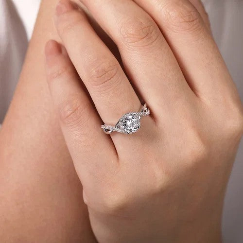 14K White Gold Round Halo Diamond Engagement Ring