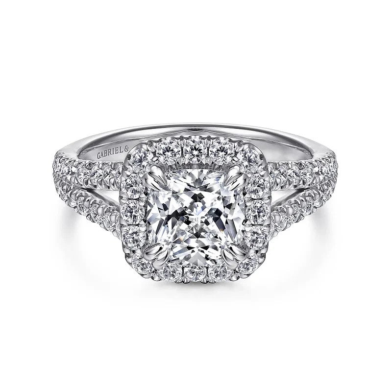 James - 14K White Gold Cushion Halo Diamond Engagement Ring